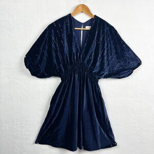 NWT Taylor V-Neck Velvet Sequin Navy Dress Small